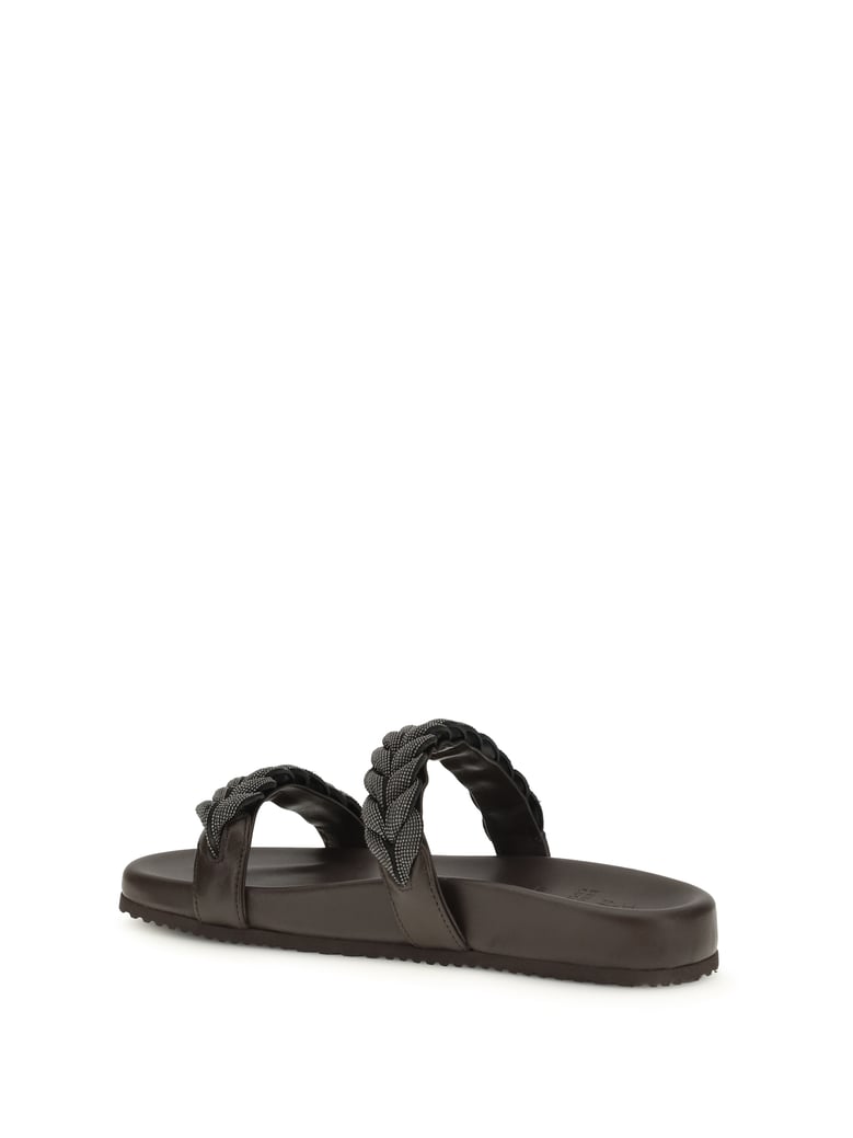 leather sandals with braided straps, dark brown by Selfnex