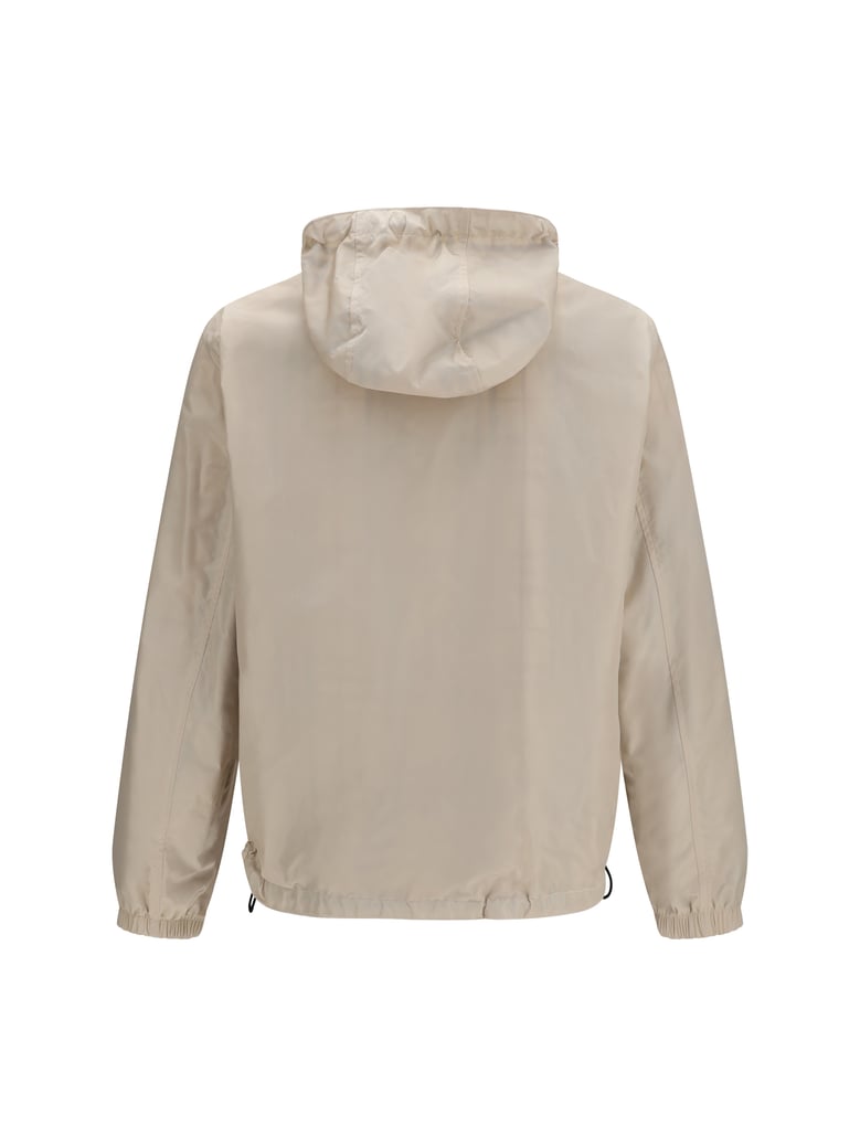 hooded jacket reversible check pebble beige by Selfnex