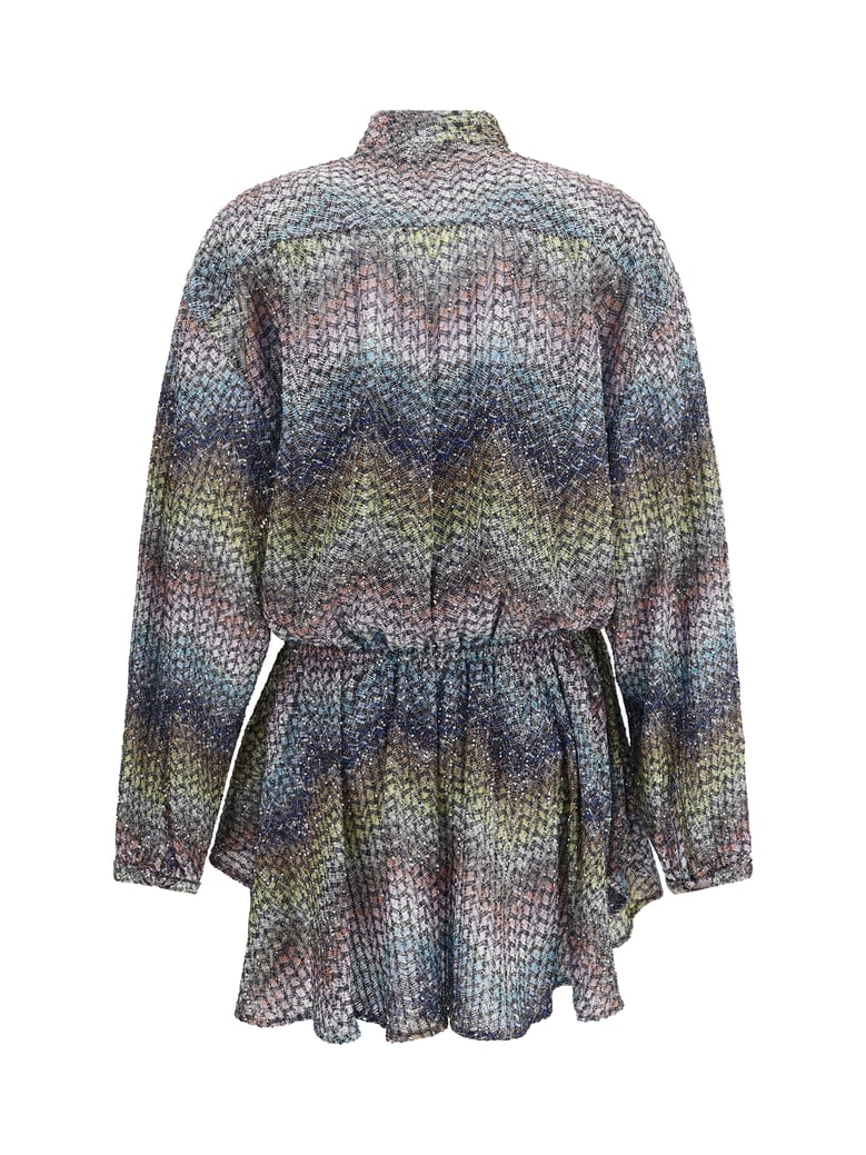 long-sleeve caperdoni mini dress — multiblue/yellow/violet by Selfnex