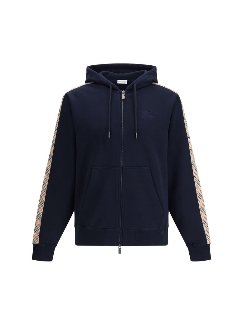 hoodie check trim cotton navy by Selfnex