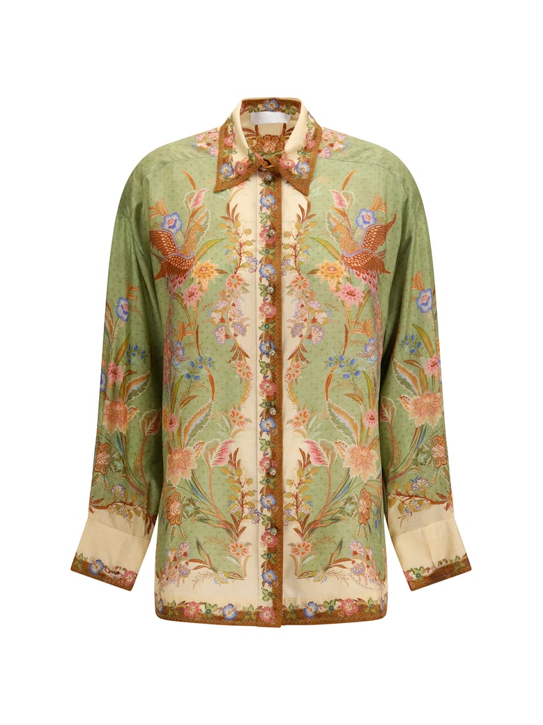 shirt indra khaki floral silk by Selfnex