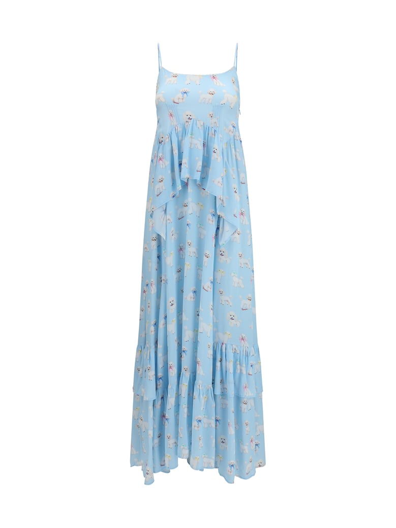 dress poodle-print tiered maxi light blue by Selfnex