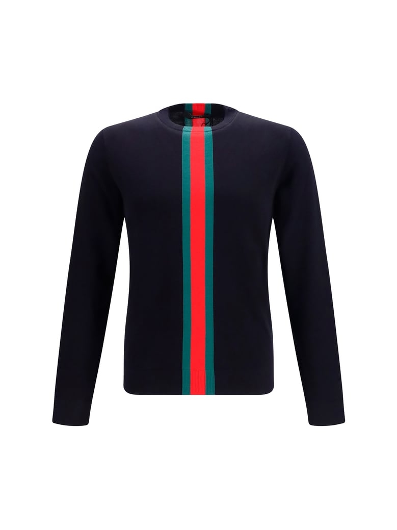 knitted cotton sweater web intarsia blue japan/green/red by Selfnex
