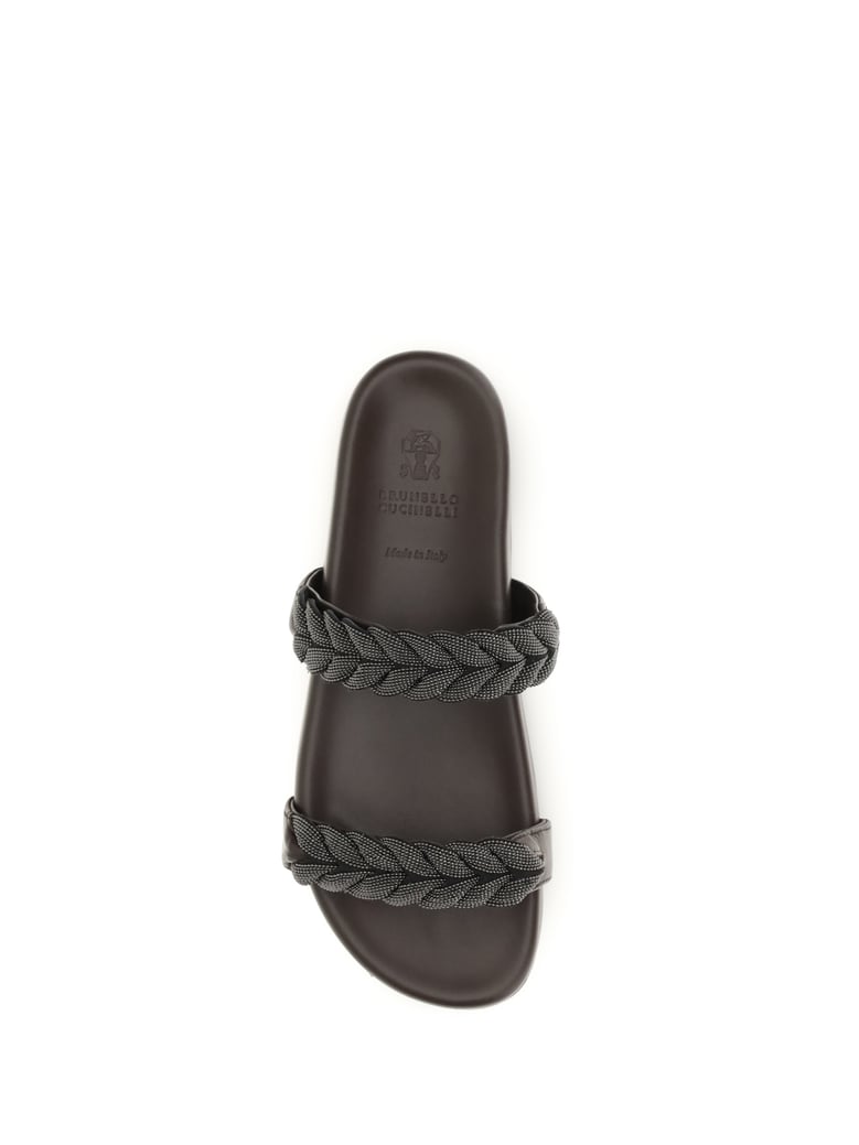 leather sandals with braided straps, dark brown by Selfnex