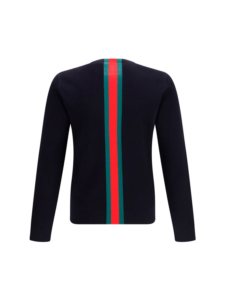 knitted cotton sweater web intarsia blue japan/green/red by Selfnex