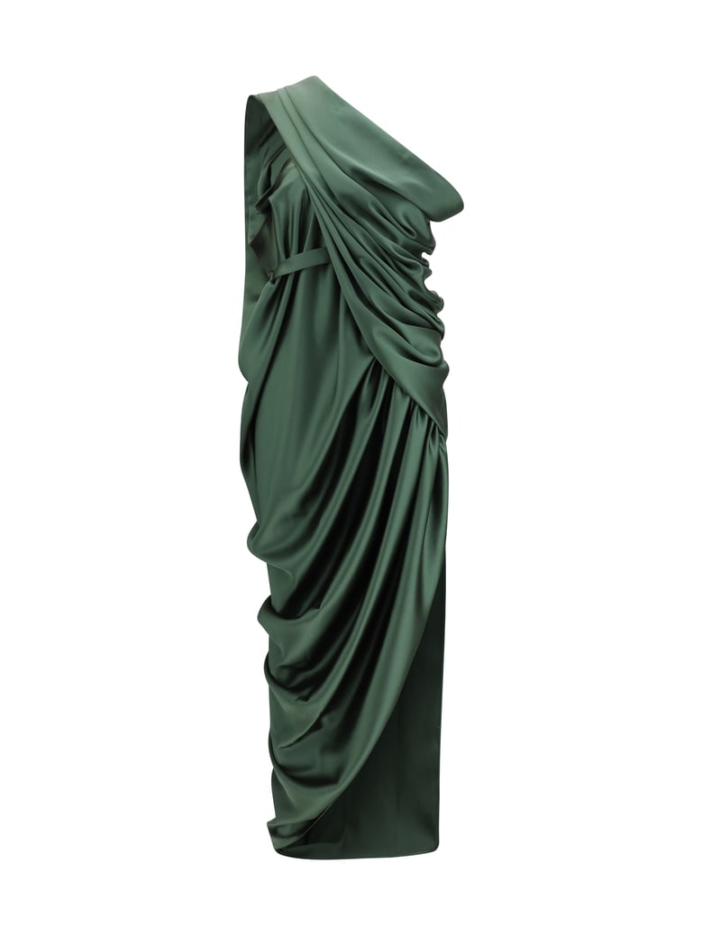 midi dress draped green satin by Selfnex