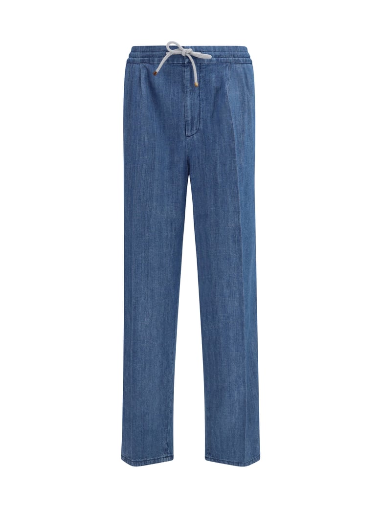 pants lightweight denim with drawstring and double pleats by Selfnex