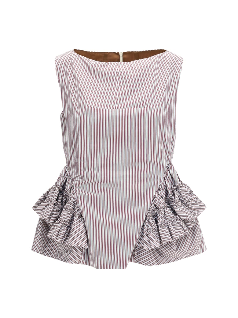 ruffled peplum top striped brown by Selfnex