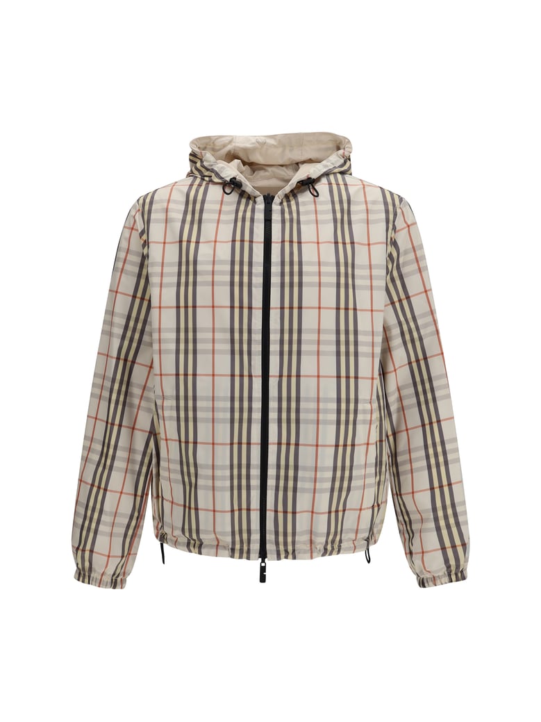 hooded jacket reversible check pebble beige by Selfnex