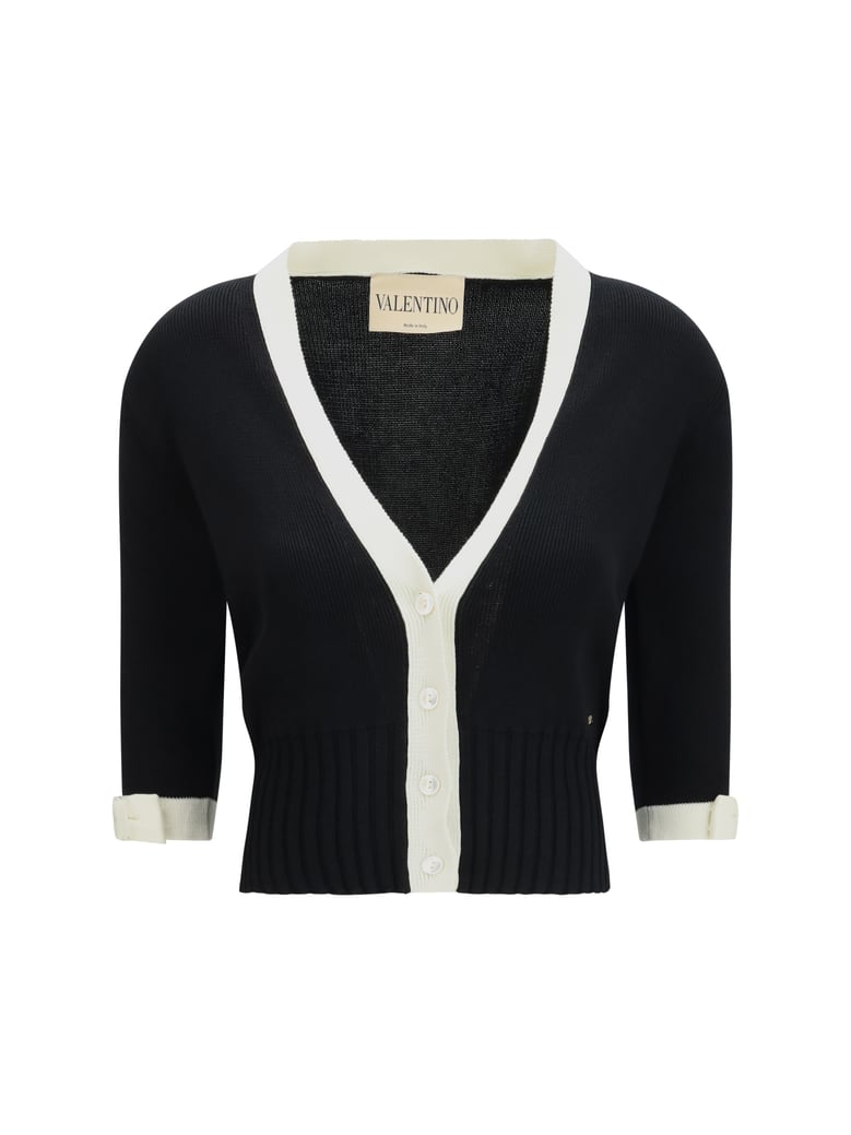 v-neck cardigan black/milk foam by Selfnex