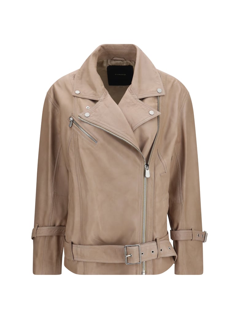 leather biker jacket beige/green by Selfnex