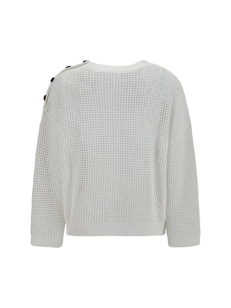 openwork sweater with shoulder buttons white by Selfnex