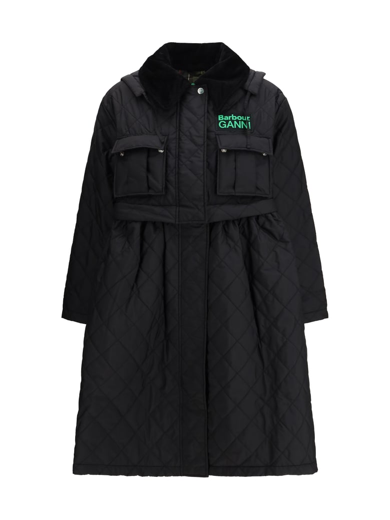 quilted hooded coat black/classic tartan by Selfnex