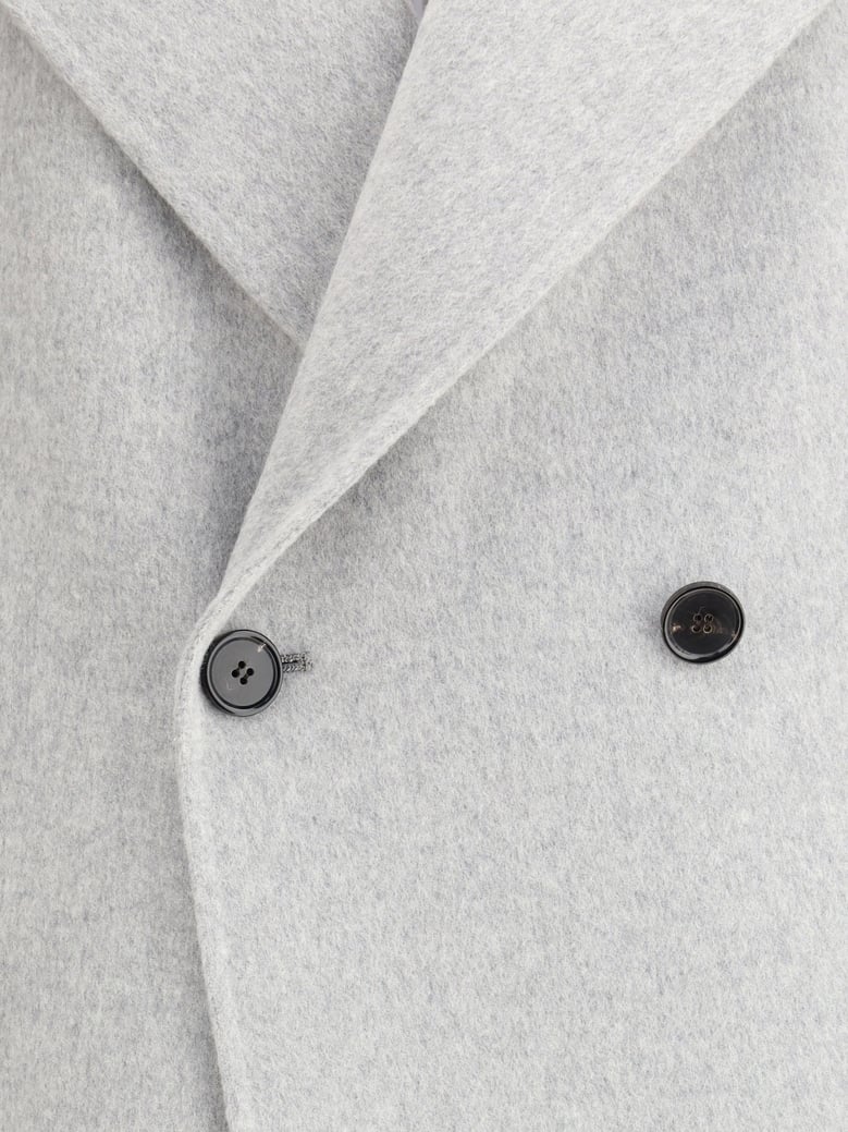 double-breasted long coat light grey melange by Selfnex