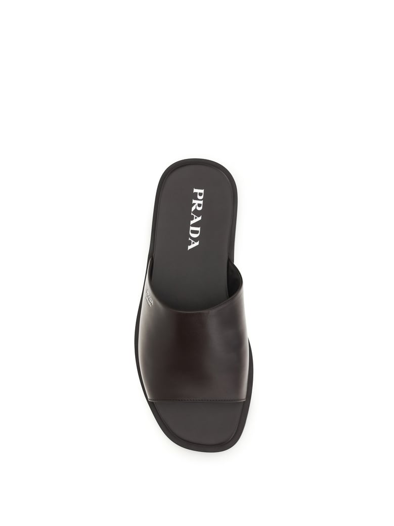 slide sandals dark brown calf leather by Selfnex