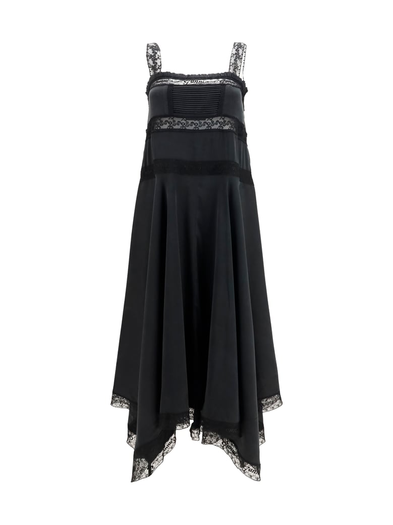silk maxi dress with lace — black by Selfnex