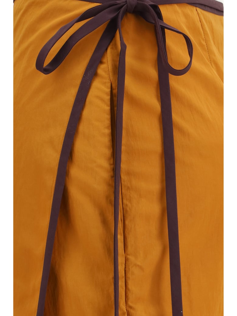 skirt tie-detail colour-block teak by Selfnex