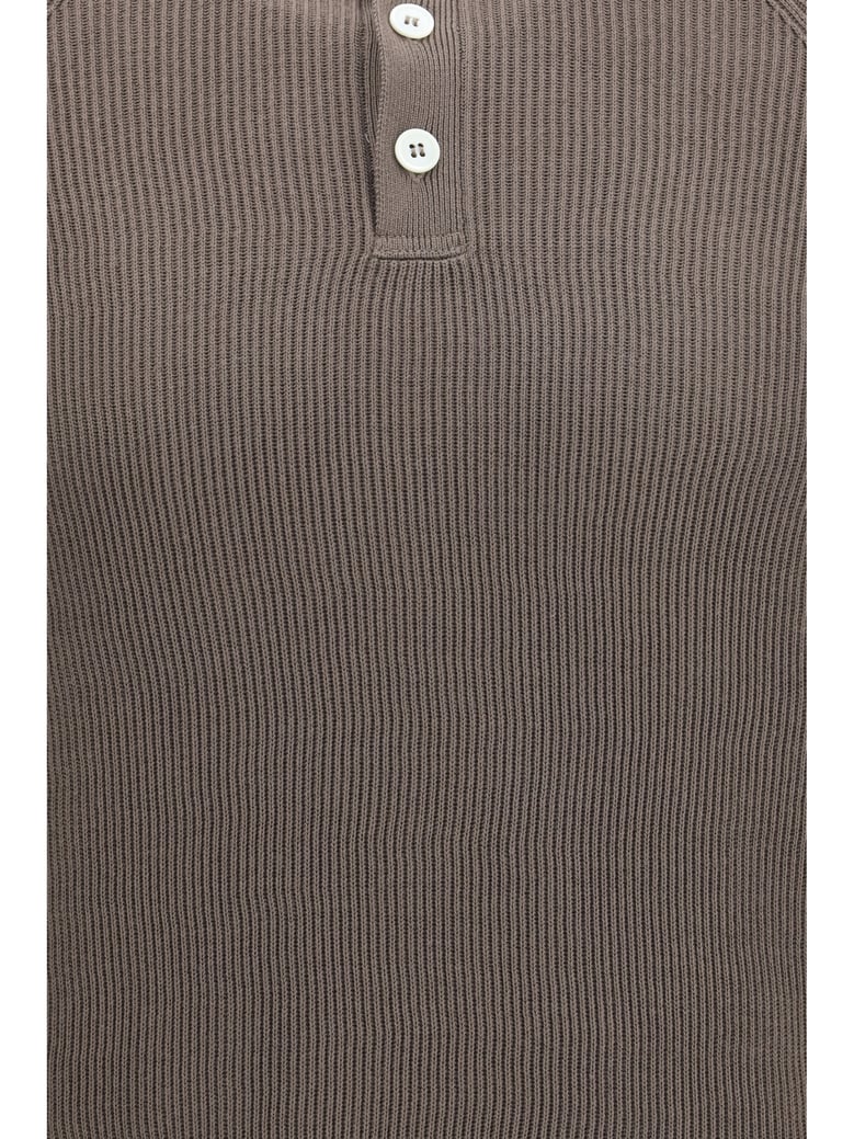 long-sleeve knit polo shirt hazelnut/panama by Selfnex