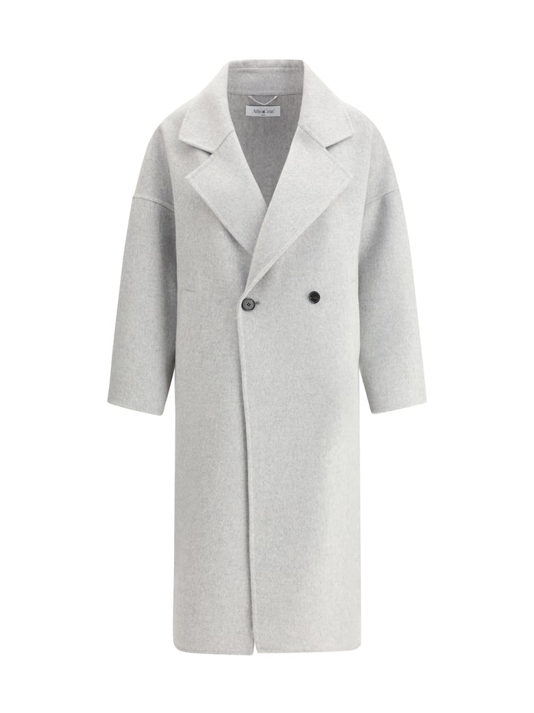 double-breasted long coat light grey melange by Selfnex