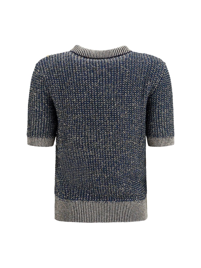 short-sleeve sequin sweater navy/green by Selfnex