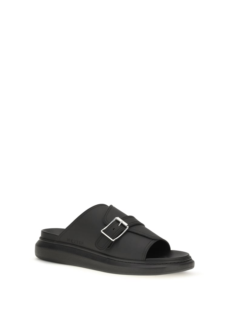 sandals buckle slide black leather by Selfnex