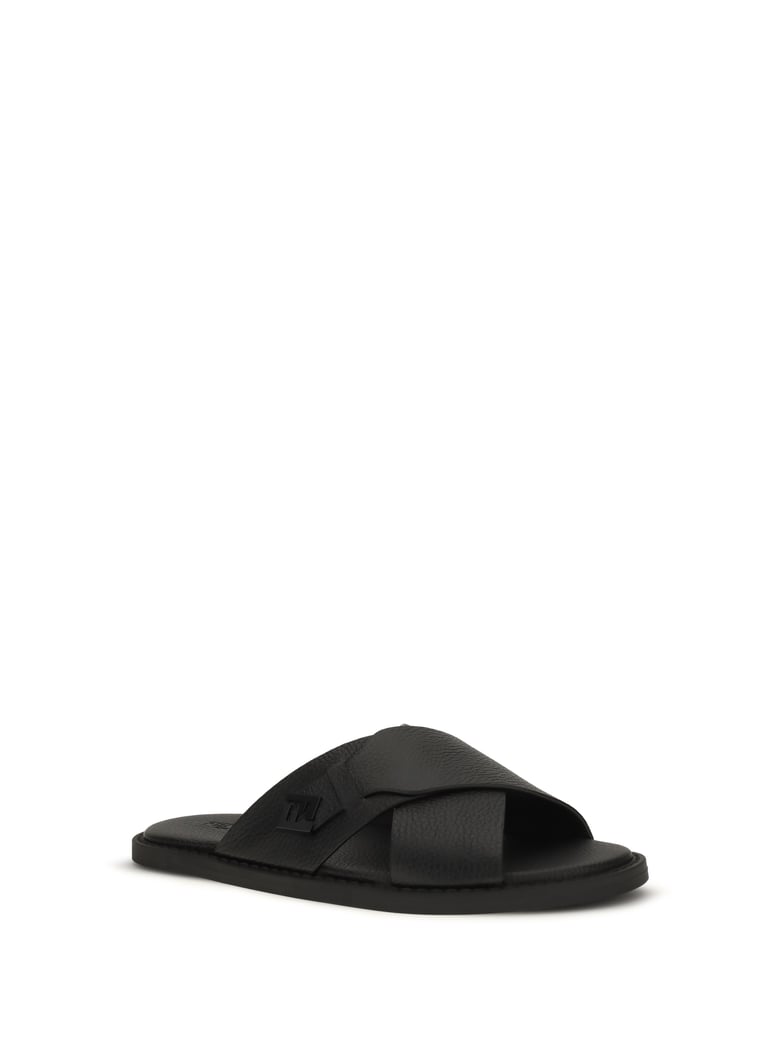 slide sandals black calfskin by Selfnex