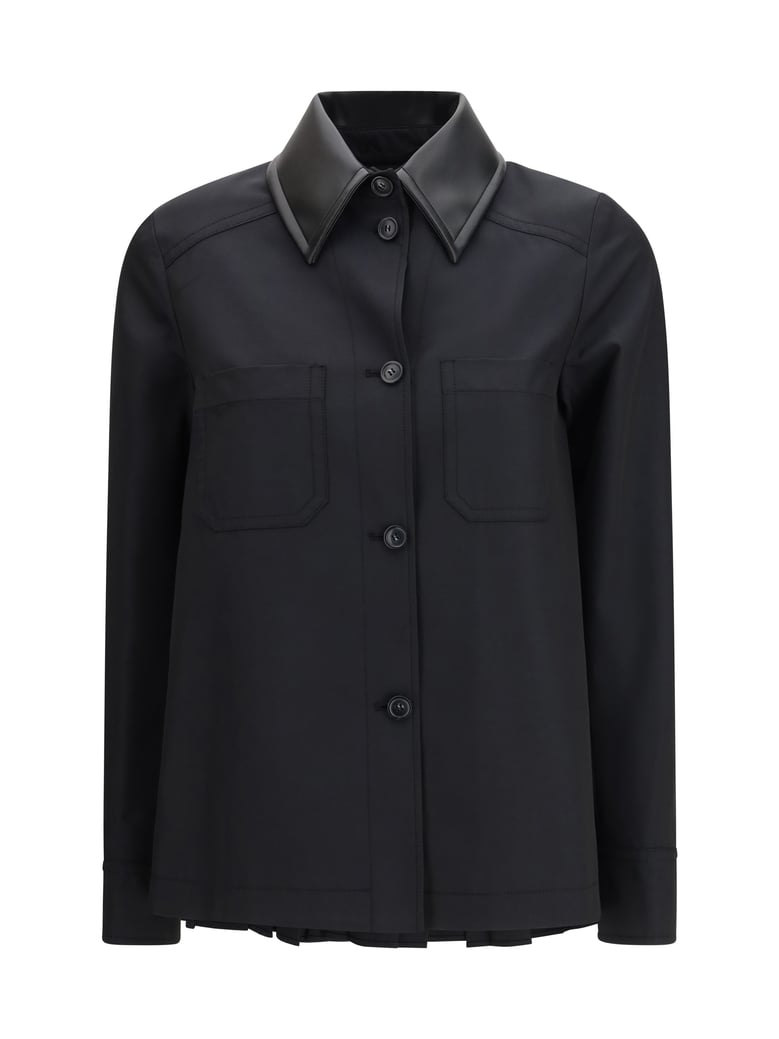 shirt cotton gabardine pleated back black by Selfnex