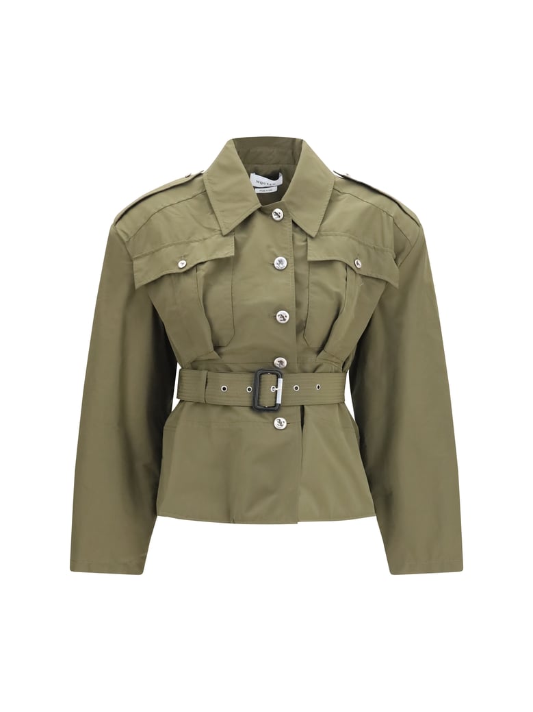 jacket cropped belted high-neck woodland green by Selfnex