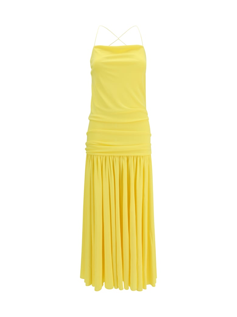 pleated midi dress yellow by Selfnex