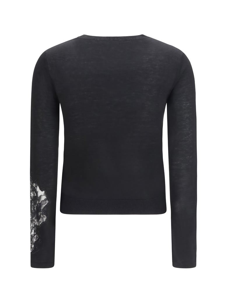wool sweater with lace inserts, black by Selfnex