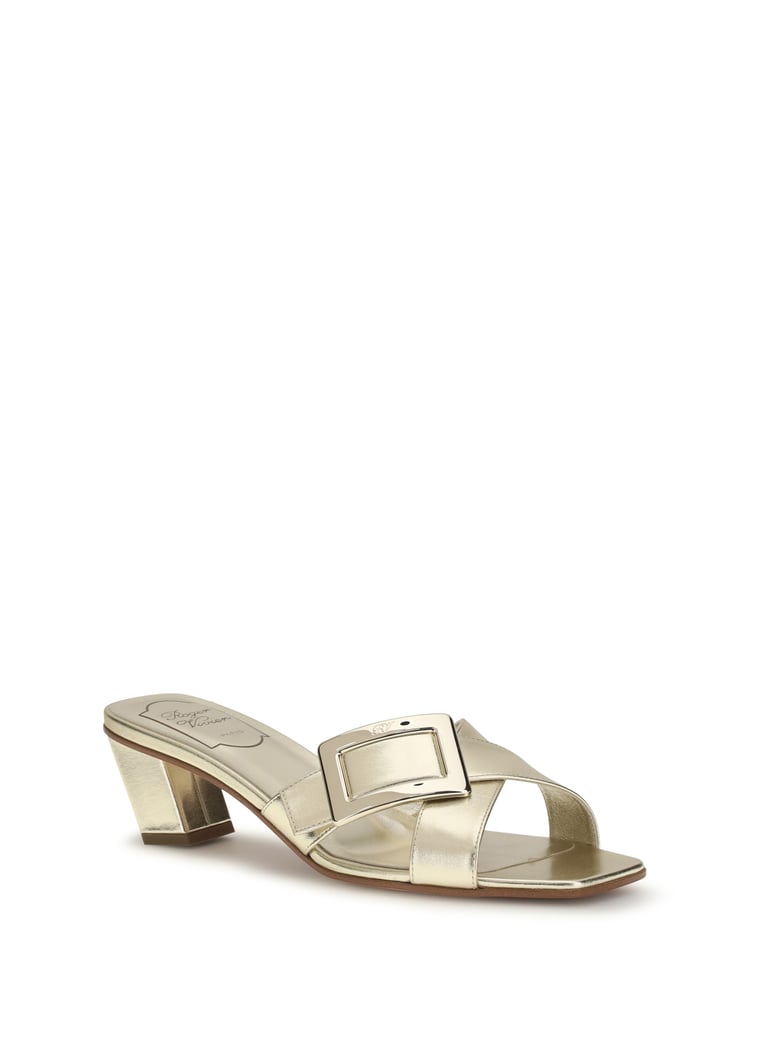 mules sandals laminated leather light gold by Selfnex