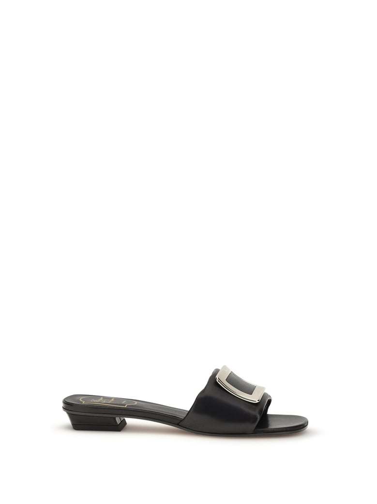 leather slide sandals black by Selfnex