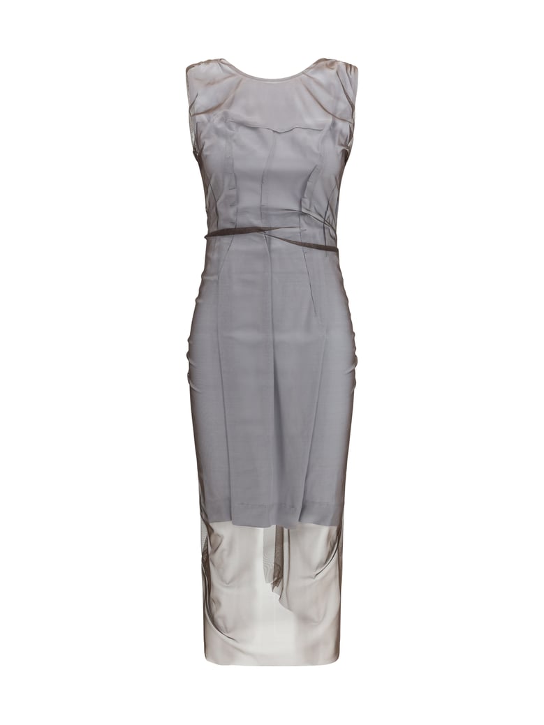 semi-sheer midi dress brown/light grey by Selfnex