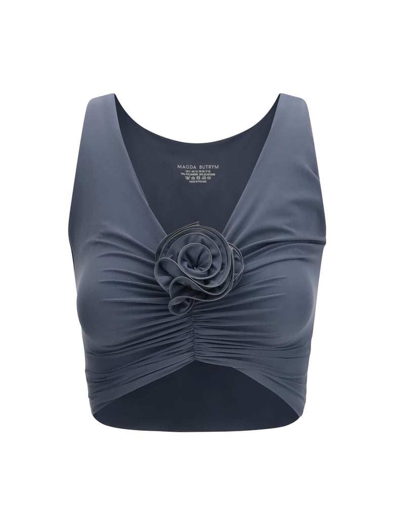 swim top ruched flower grey by Selfnex