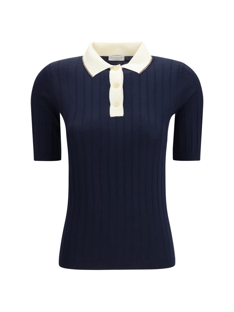polo shirt wool-cashmere navy/beige by Selfnex