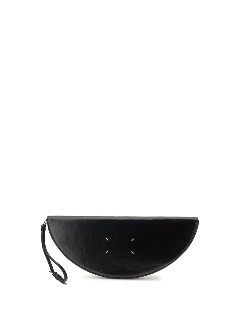 clutch bag halfmoon black leather by Selfnex