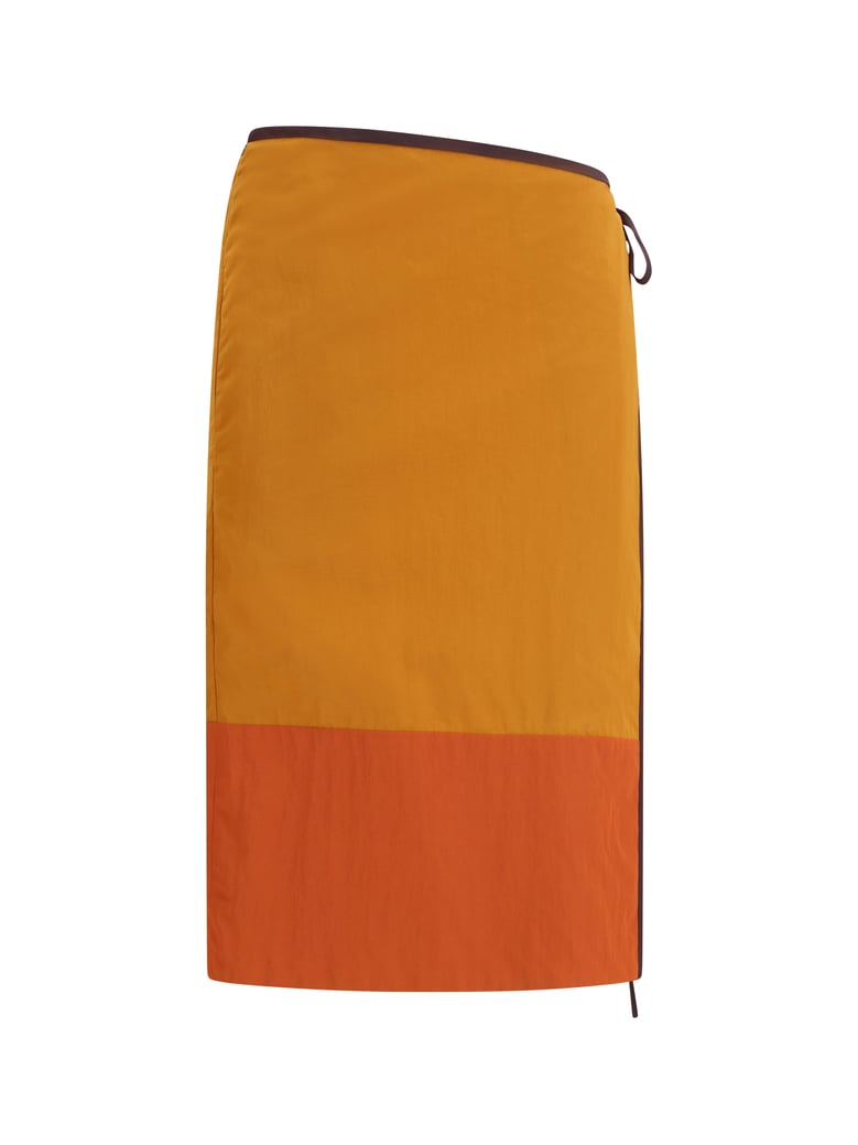 skirt tie-detail colour-block teak by Selfnex