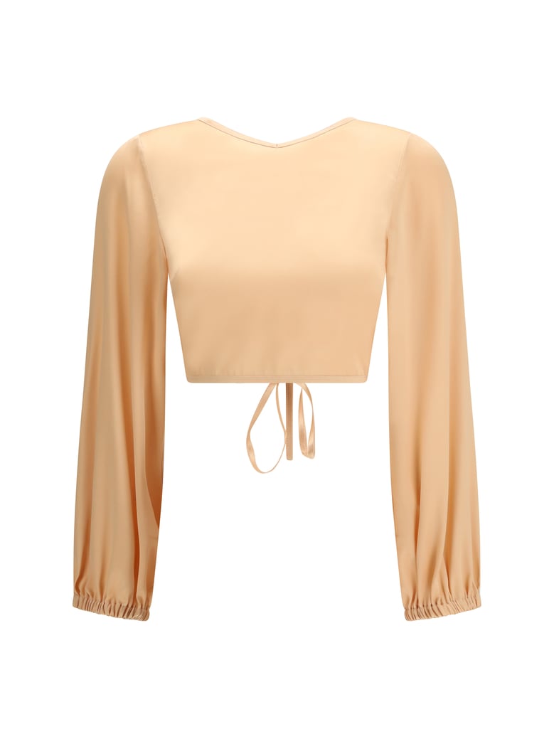 v-neck silk blouse orange by Selfnex