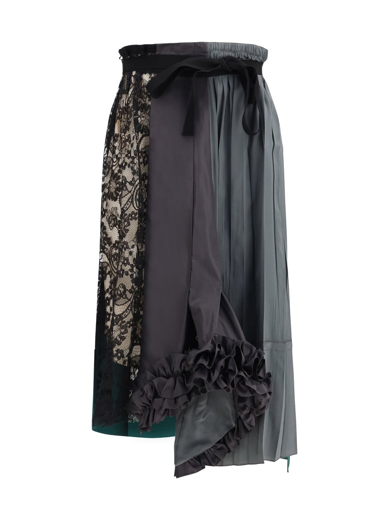midi patchwork skirt in hematite silk by Selfnex