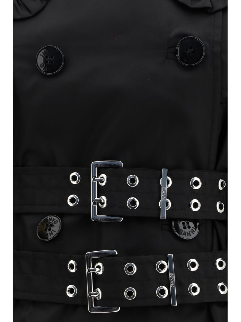 coat belted double-breasted black by Selfnex