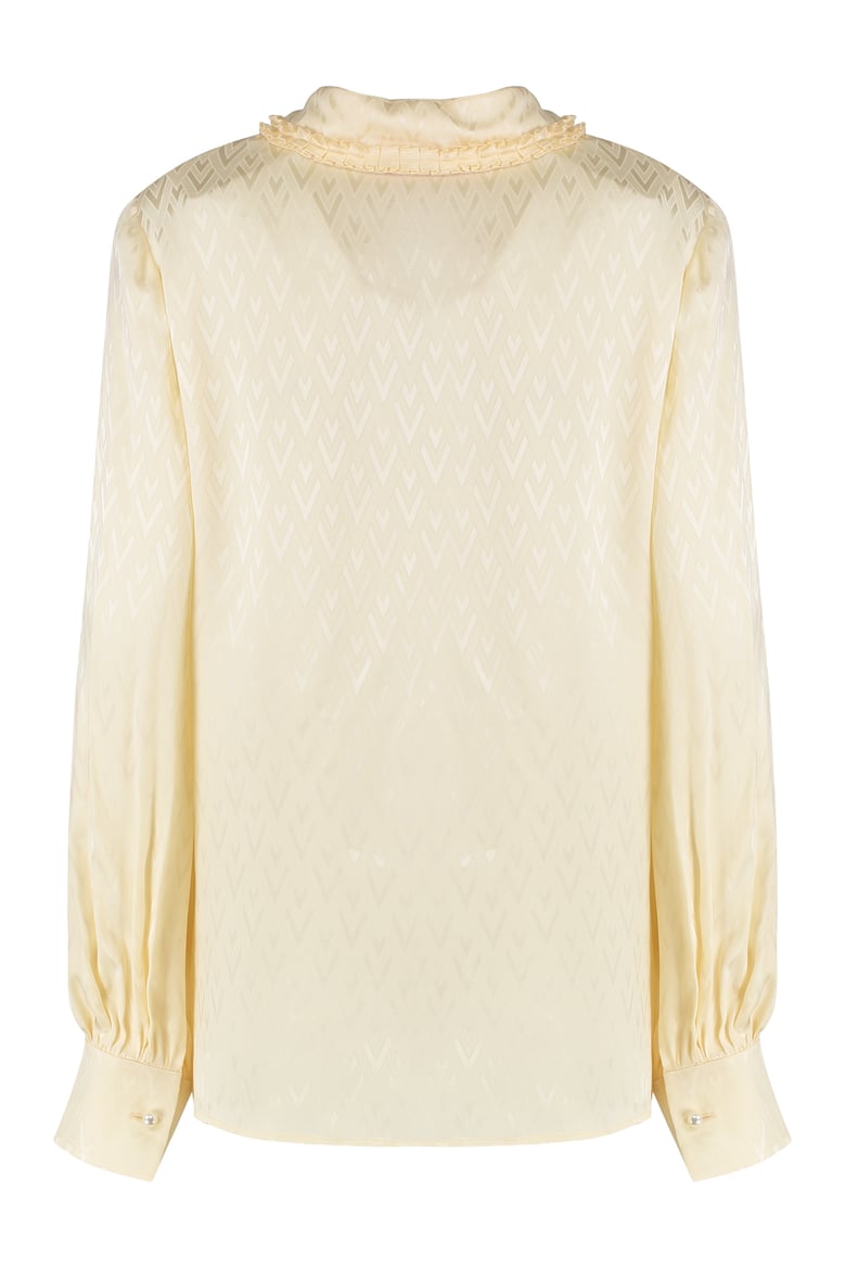 toute la v silk ruffle shirt by Selfnex