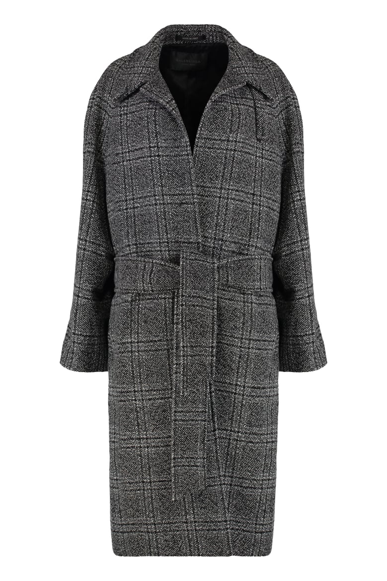 wool long coat with check motif by Selfnex