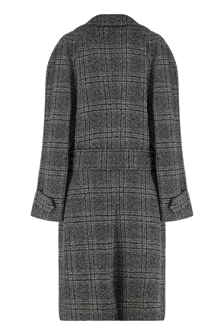 wool long coat with check motif by Selfnex