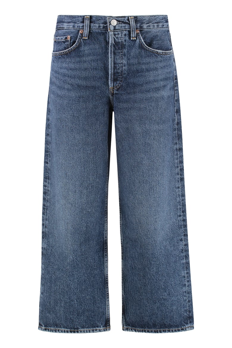 cropped denim jeans with engraved logo by Selfnex