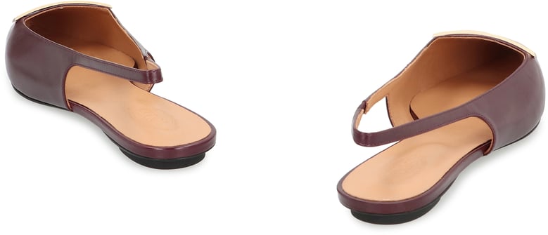 burgundy pointy-toe slingback ballet flats by Selfnex