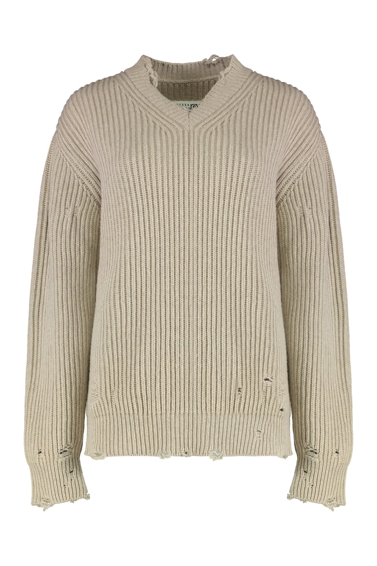 wool blend sweater with distressed details by Selfnex