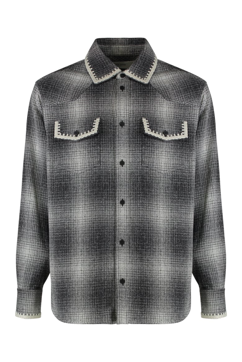 checked wool-blend long-sleeve shirt by Selfnex