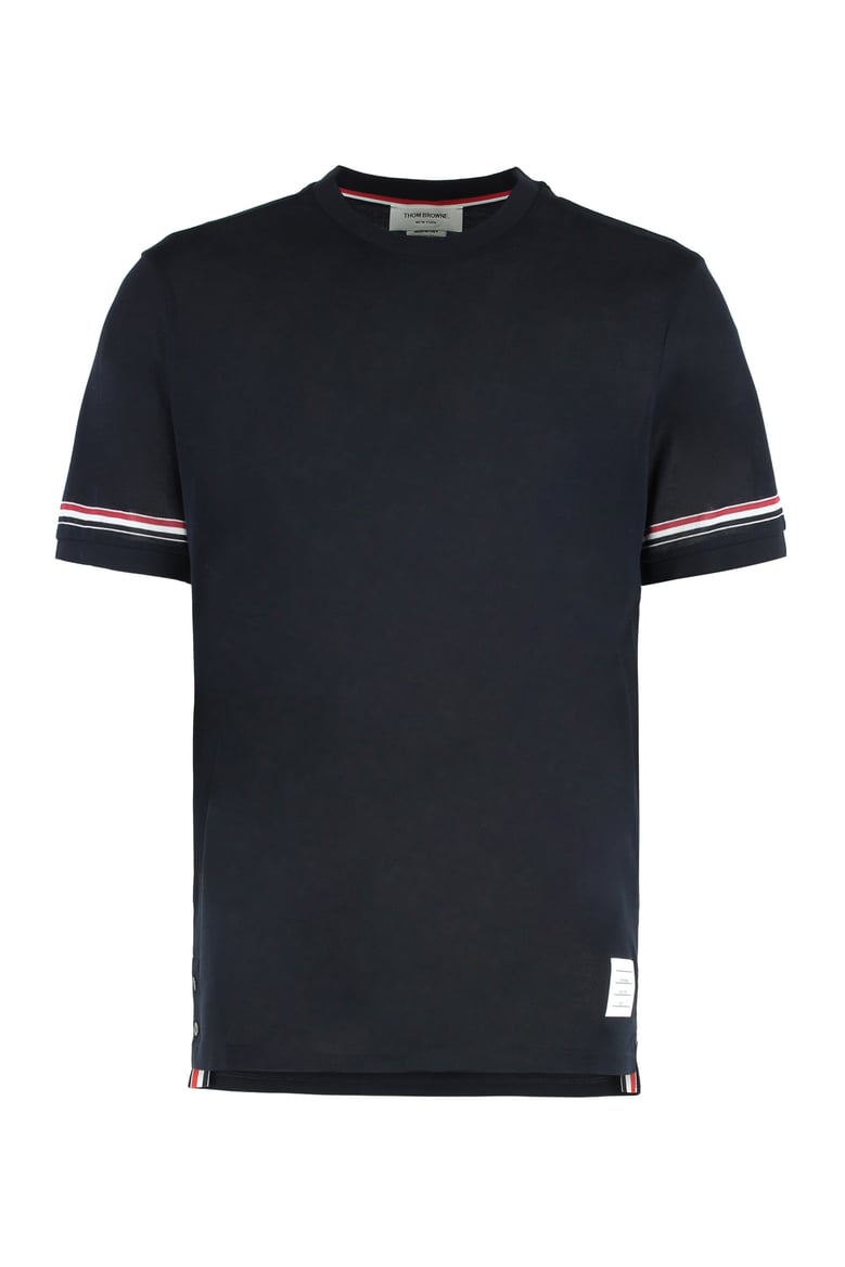 crew neck cotton t-shirt with striped sleeves by Selfnex