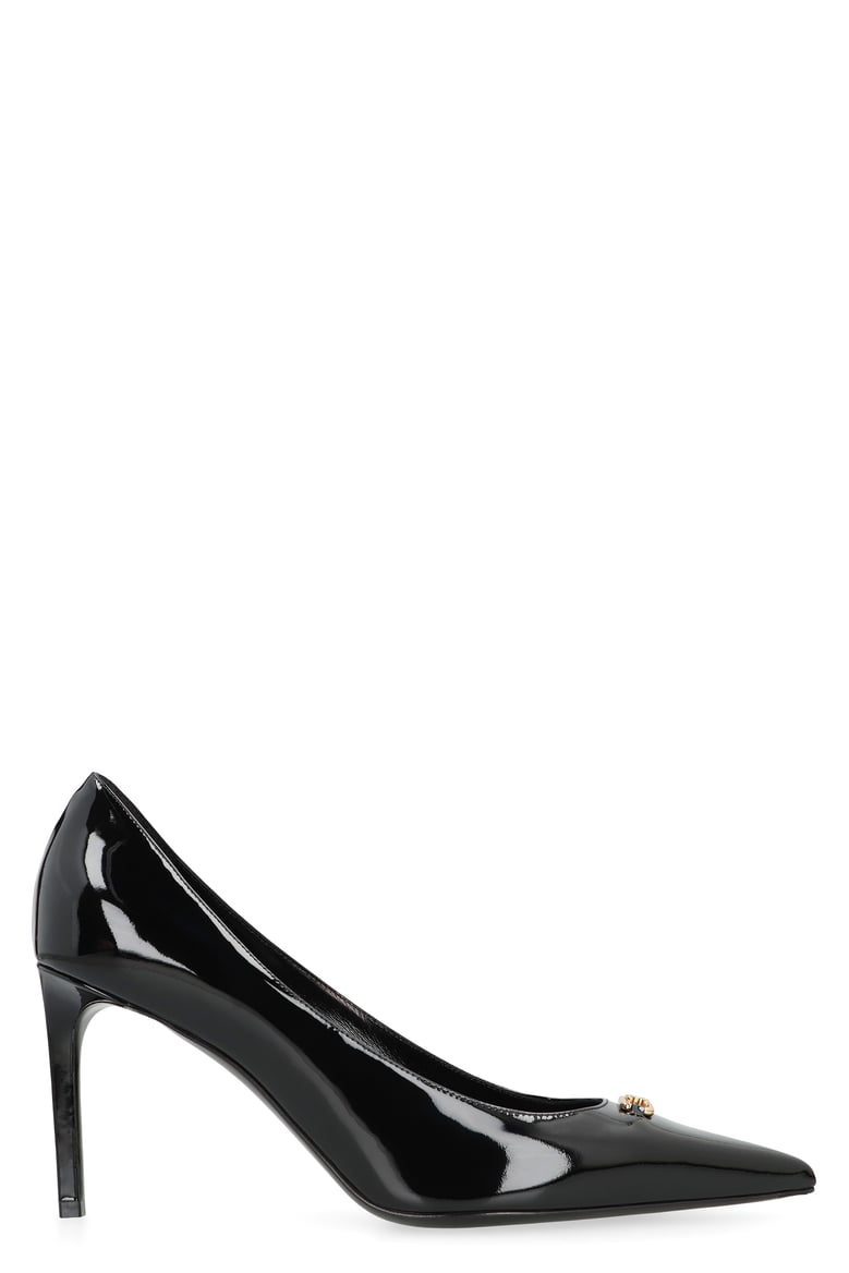 lacquered black heels with pointed toe by Selfnex