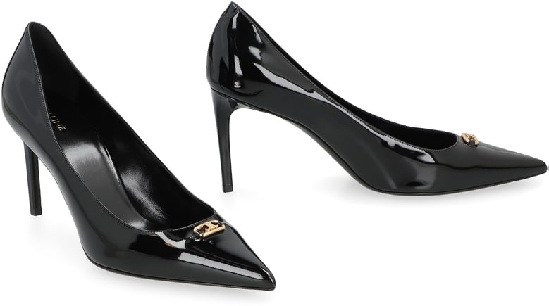 lacquered black heels with pointed toe by Selfnex